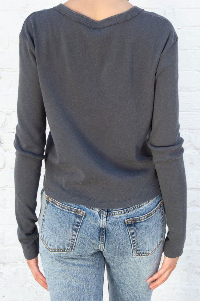 Hauts Brandy Melville Charlie Long Sleeve Grise | GMV-19075652